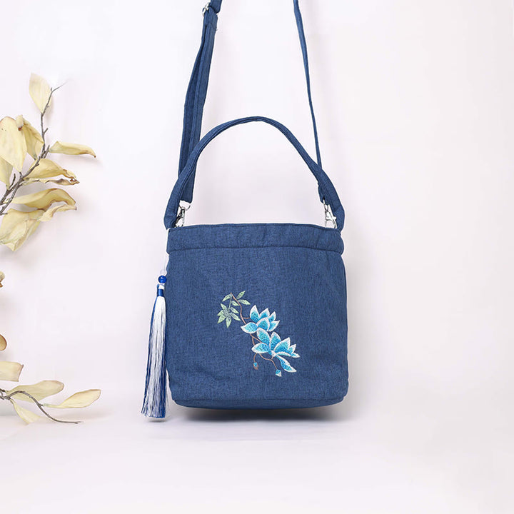 Buddha Stones, glicina, ciruela, loto, flor de cerezo, algodón, lino, lona, bolso cruzado, bolso de hombro