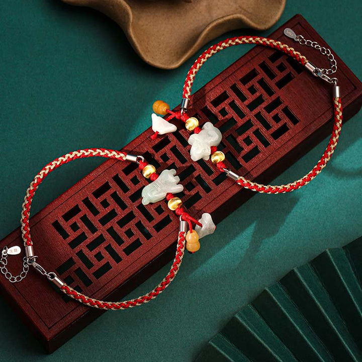 Tobillera con pulsera de hilo rojo de prosperidad de Jade del zodíaco chino con Buddha Stones