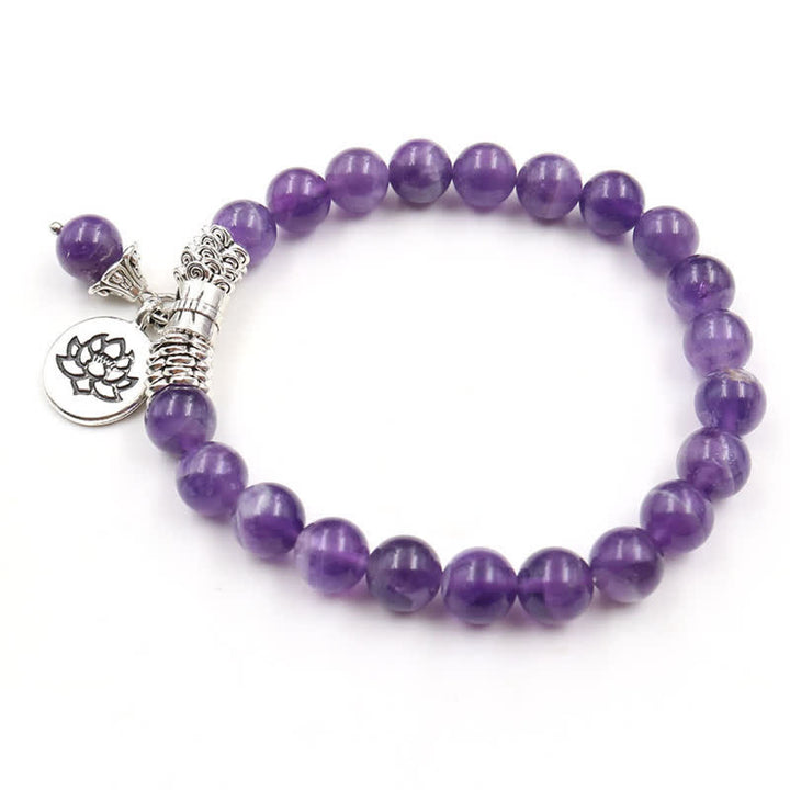 Pulsera de equilibrio curativo de loto de cristal de amatista con Buddha Stones