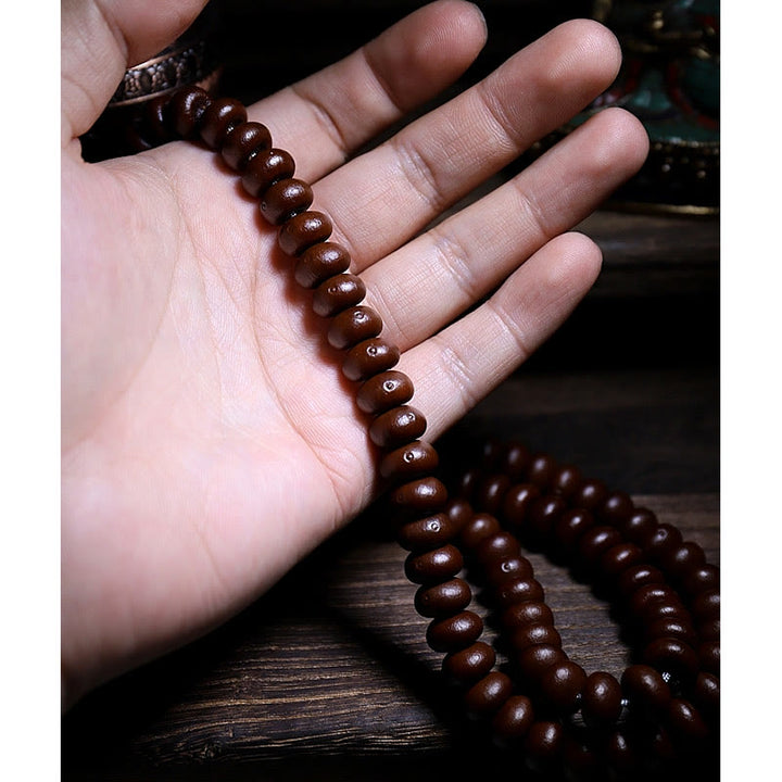 Buddha Stones naturales del Tíbet 108 cuentas de Mala semilla de Bodhi púrpura cuentas Dzi de tres ojos pulsera de armonía Dorje de cobre
