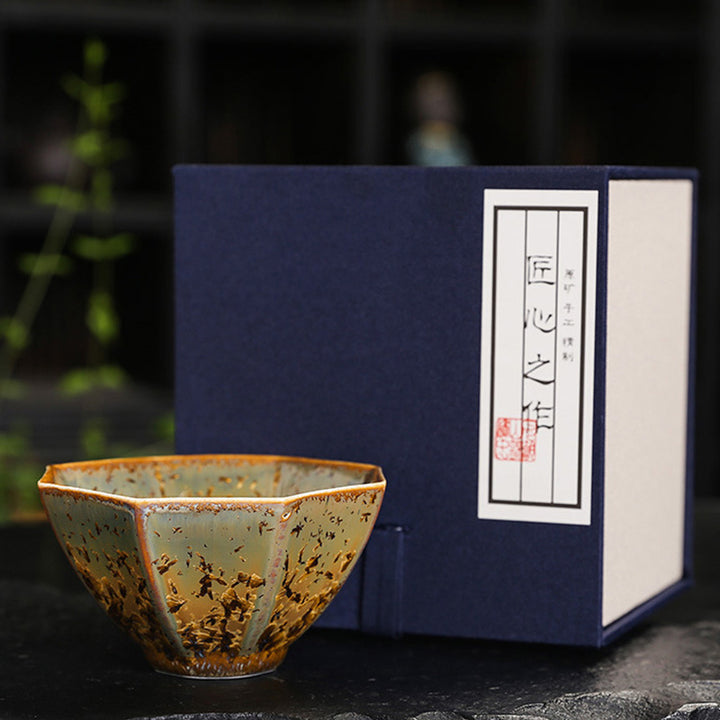 Taza de té de cerámica marrón colorida con Buddha Stones, tazón de té de Kung Fu