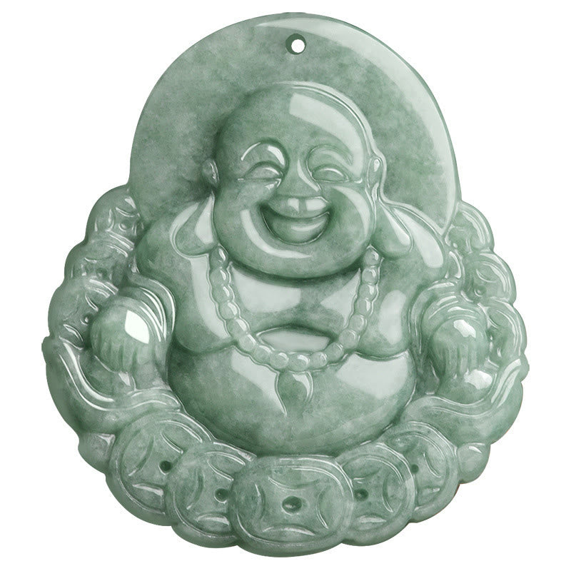 Colgante de collar con colgante de moneda de cobre, Jade Natural, Buda sonriente, Buddha Stones - image 9