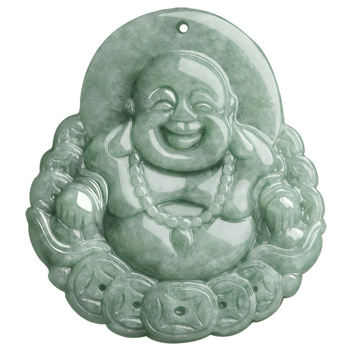 Colgante de collar con colgante de moneda de cobre, Jade Natural, Buda sonriente, Buddha Stones - image 9