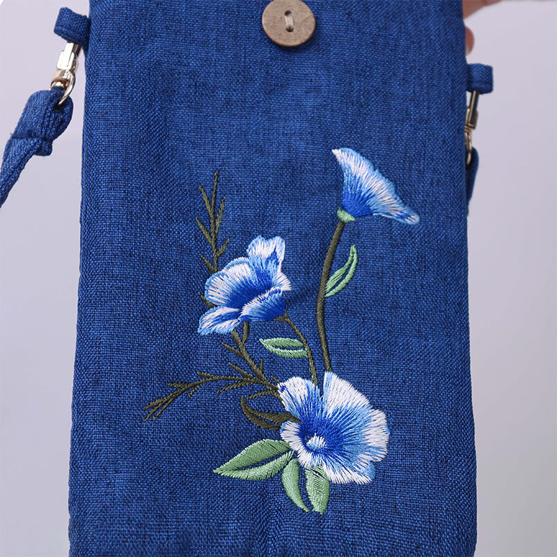 Buddha Stones, pequeñas flores bordadas, bolso de hombro, bolso para teléfono móvil, 11*20cm
