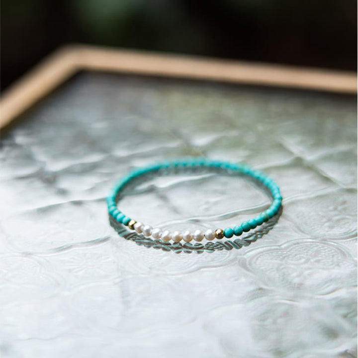 Pulsera con cuentas de perlas turquesas naturales de plata de ley 925 con Buddha Stones - image 12