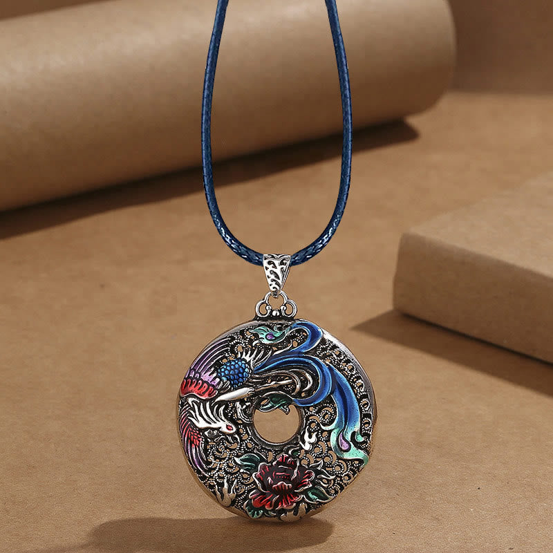 Colgante de collar de protección de la suerte con flor de peonía y fénix de Buddha Stones