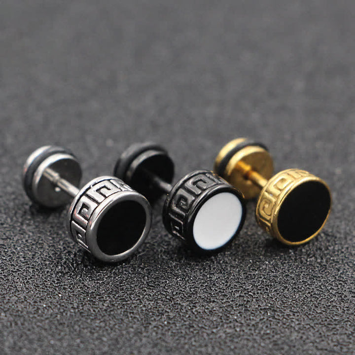 Pendientes redondos de equilibrio de acero titanio para hombre con Buddha Stones
