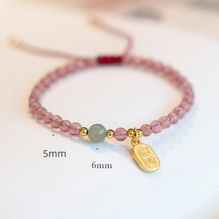 Pulsera con dije curativo de personaje Fu de la suerte, granate, cuarzo, fresa Natural, Buddha Stones