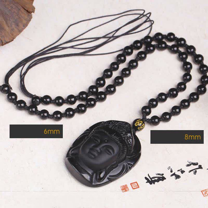 Buddha Stones Obsidiana Negra Natural Kwan Yin Avalokitesvara Collar de Cuerda de Fuerza Colgante - image 8