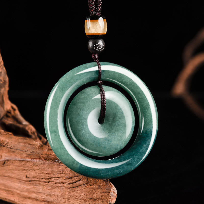 Collar con colgante de jade redondo natural con Buddha Stones, hebilla de paz, suerte y prosperidad