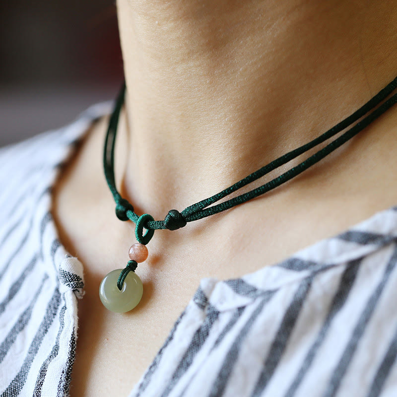 Colgante de collar de cadena de abundancia de loto con hebilla de paz de Jade redondo Natural - Verde - Hebilla de la paz (jade natural, el color puede variar) - image 1