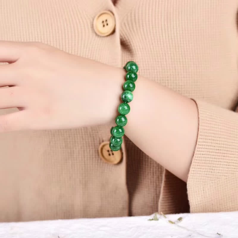 Pulsera de armonía tranquila con cuentas de jade cian y piedras de Buddha Stones