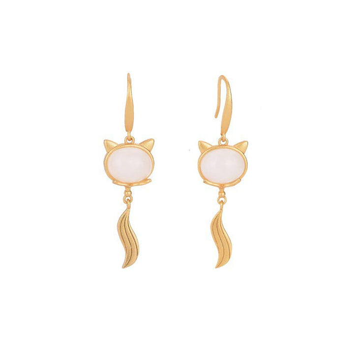 Pendientes de la fortuna del zorro de jade blanco FengShui