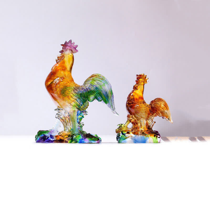 Pieza de arte de gallo de cristal Liuli hecha a mano para decoración del hogar