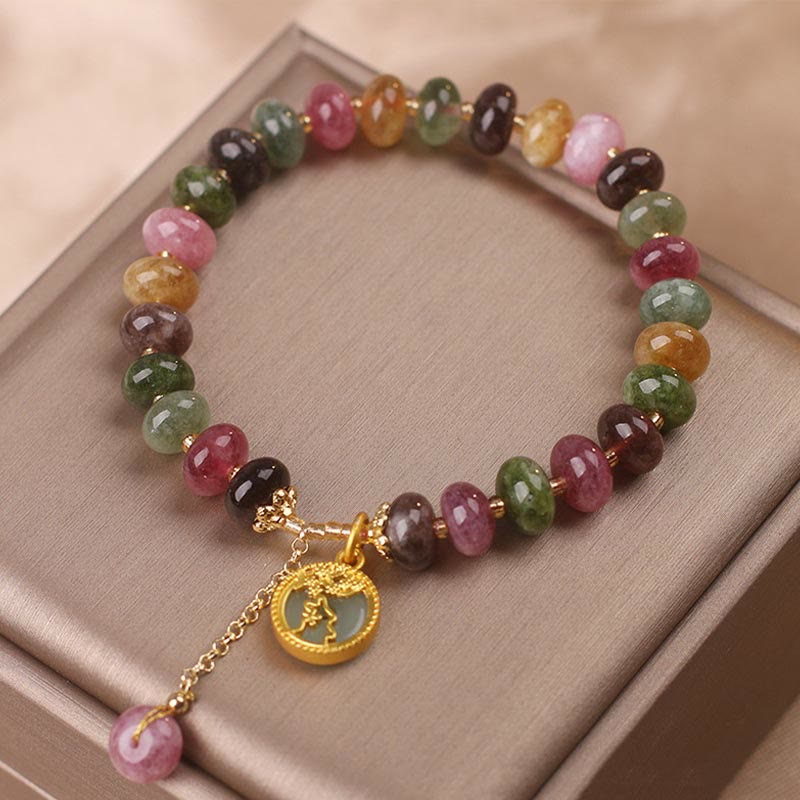 Pulsera de amor con dije de conejo y turmalina colorida con Buddha Stones