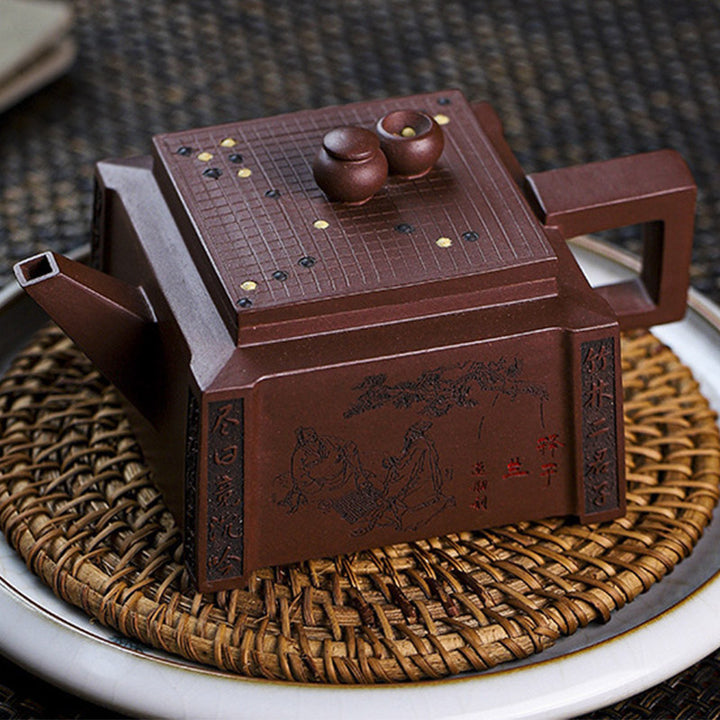 Buddha Stones Yixing, todo hecho a mano, Gomoku, juego de ajedrez, tetera cuadrada de Kung Fu de arcilla púrpura, 280ml