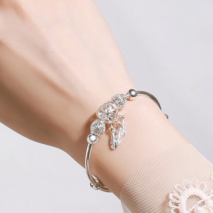 Pulsera con dije de atrapasueños con bendición de cobre blanco tibetano