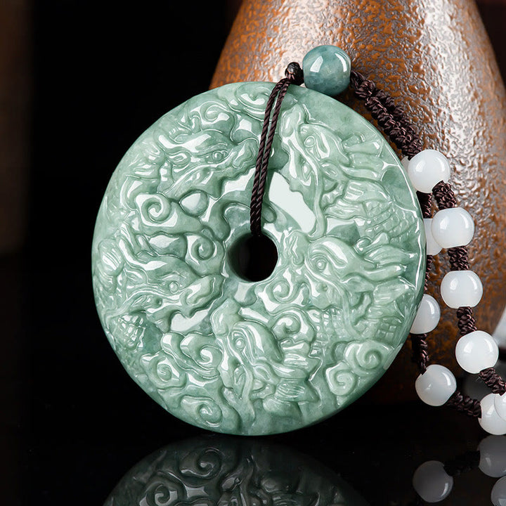 Buddha Stones Año del Dragón Jade Natural Nueve Dragones Paz Hebilla Collar Colgante de Protección