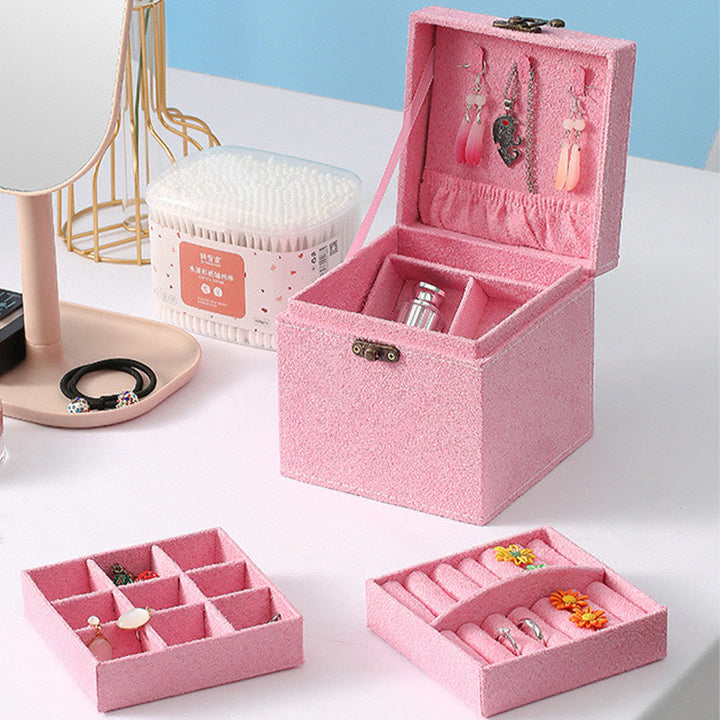 Caja organizadora de joyas con Buddha Stones, caja de almacenamiento de joyas de tres capas, caja de regalo de franela