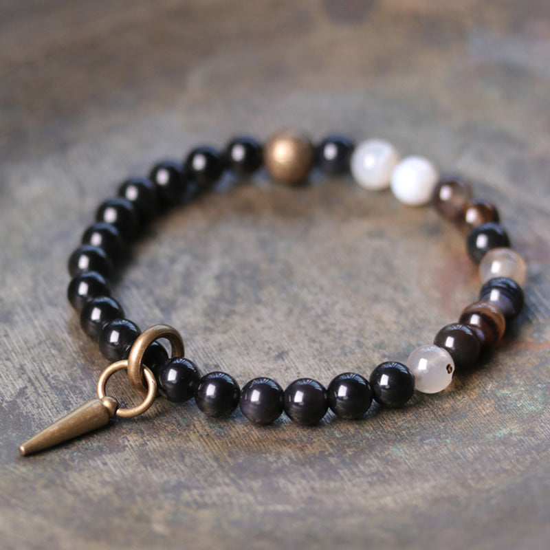 Pulsera de pareja de fuerza de cobre y cristal de sodalita obsidiana negra con Buddha Stones
