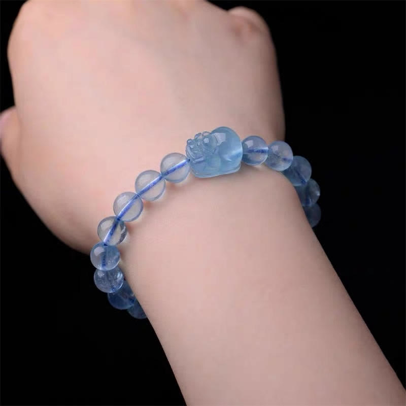 Pulsera curativa de serenidad Pixiu de aguamarina natural