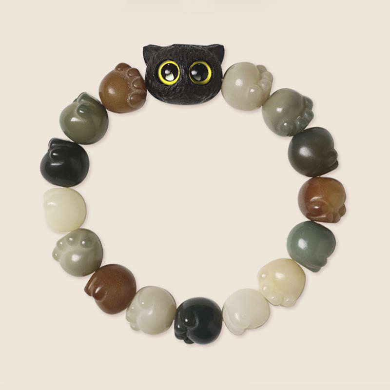 Pulsera de sabiduría de gato de la suerte, madera de ébano, semilla Bodhi Natural, Buddha Stones - image 4