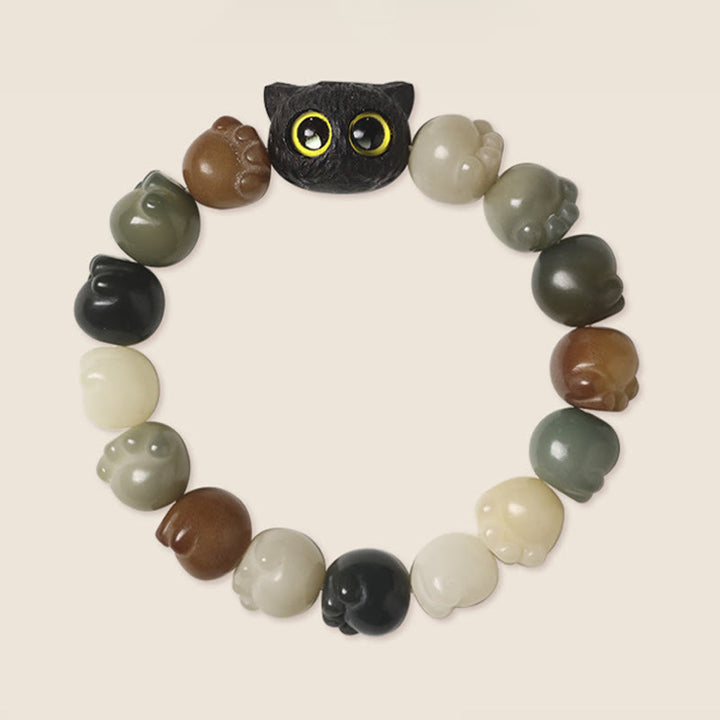 Pulsera de sabiduría de gato de la suerte, madera de ébano, semilla Bodhi Natural, Buddha Stones - image 4