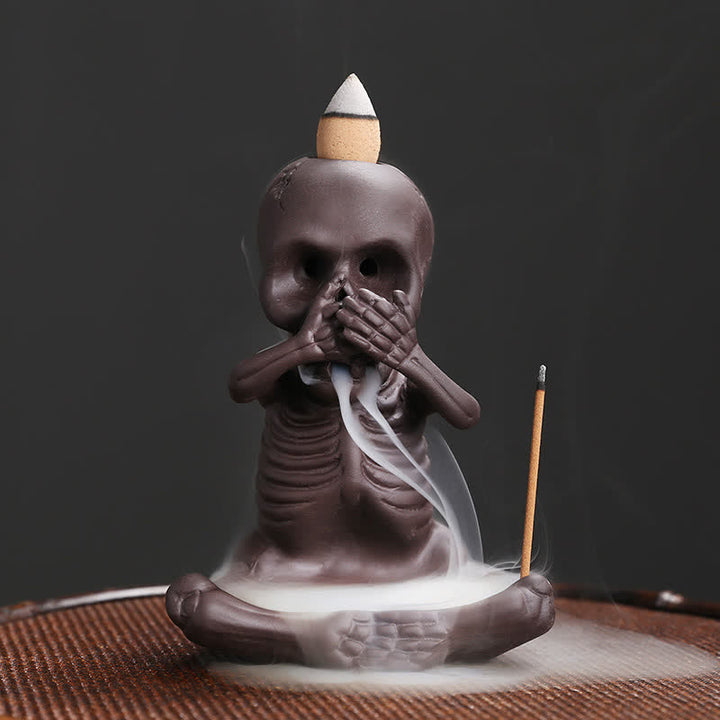 Buddha Stones, pequeño cráneo, fantasma, arcilla púrpura, reflujo de humo, fuente, decoración de quemador de incienso de paz