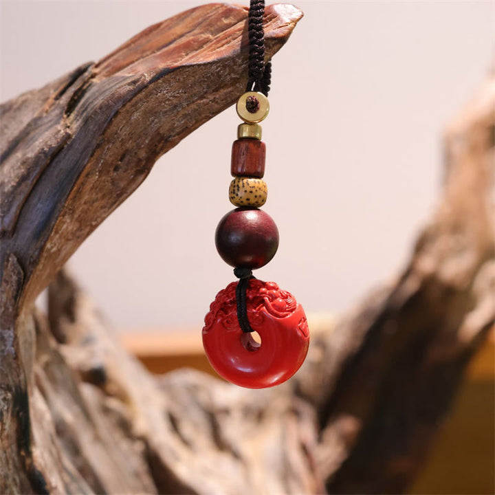Llavero de coche con hebilla de paz PiXiu de cinabrio Natural con Buddha Stones