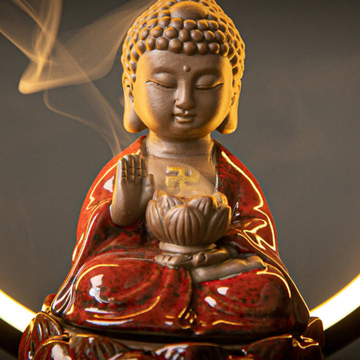 Quemador de incienso de bendición de cerámica con decoración de luz, fuente de humo de reflujo de loto de Buda , Buddha Stones