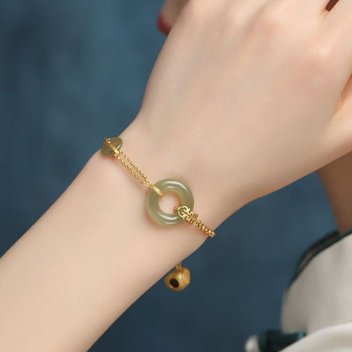 Pulsera de cadena de prosperidad auspiciosa con personaje Fu de calabaza con hebilla de paz redonda de Jade