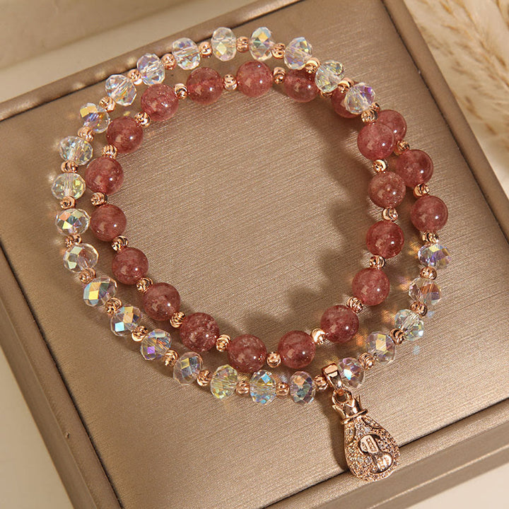 Pulsera positiva con dije para bolsa de dinero con cristal blanco de cuarzo fresa y Buddha Stones