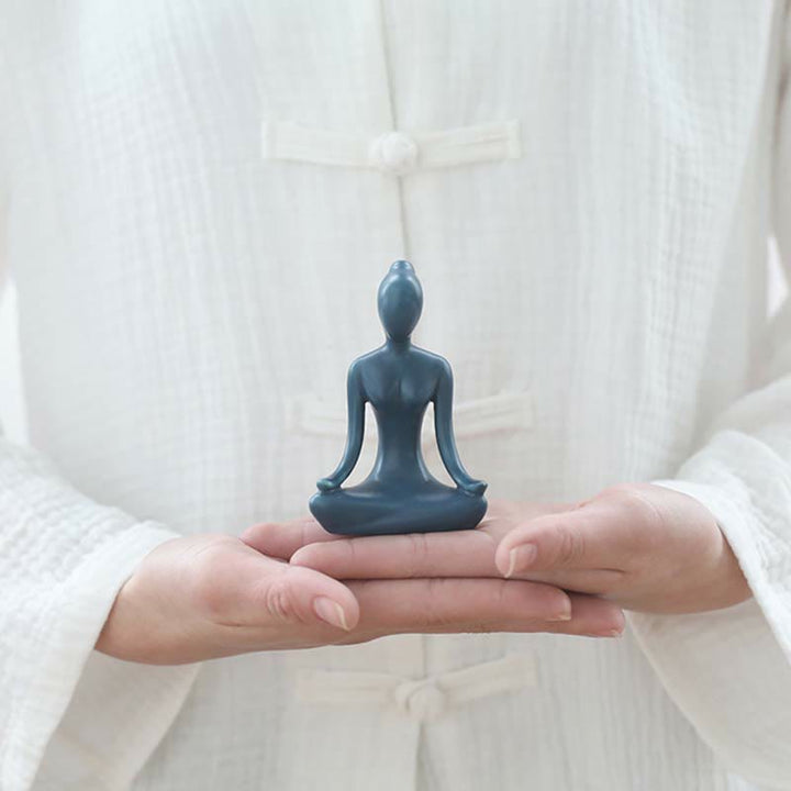Decoración espiritual de la escultura de la estatuilla de la cerámica del ejercicio de la meditación del yoga abstracto - Azul - Meditación - image 0