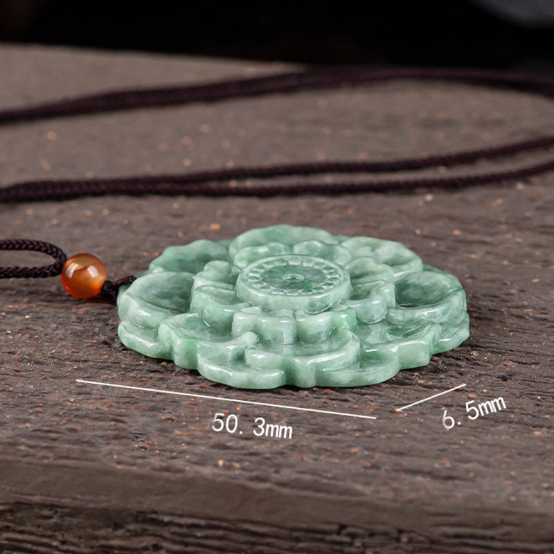 Colgante de collar de prosperidad de la suerte de jade con patrón de loto de Buddha Stones - image 7