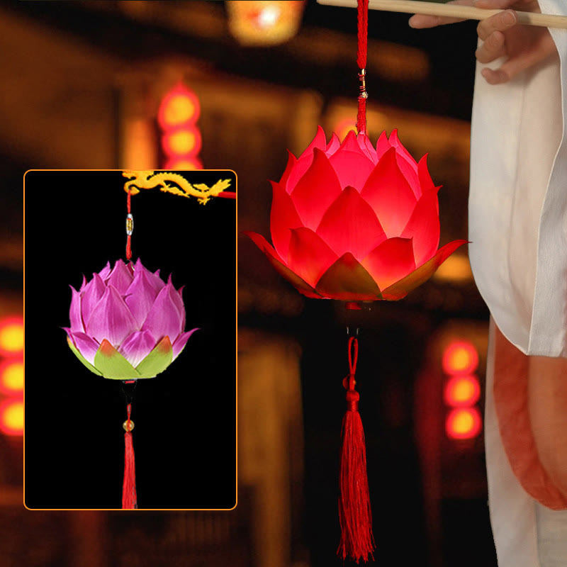 Buddha Stones DIY flor de loto dragón linterna borla lámpara decoración - Linterna de loto púrpura (autoensamblaje) - image 25