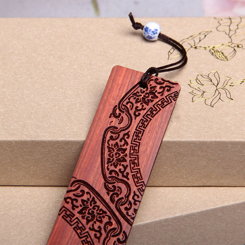 Buddha Stones, citas de iluminación Zen, madera de ébano, hoja pequeña, marcapáginas de sándalo rojo con caja de regalo