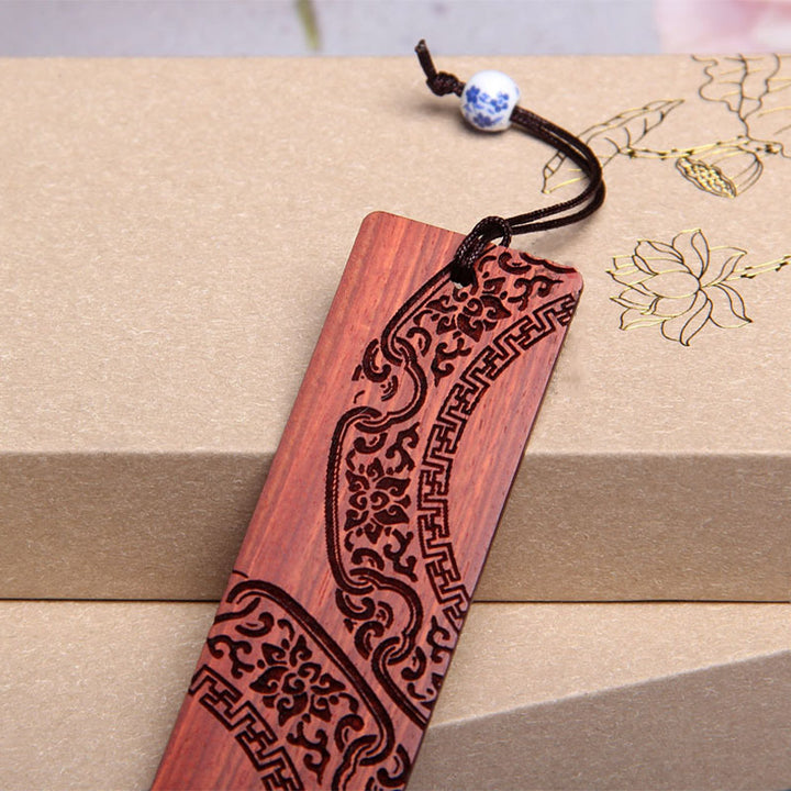 Buddha Stones, citas de iluminación Zen, madera de ébano, hoja pequeña, marcapáginas de sándalo rojo con caja de regalo