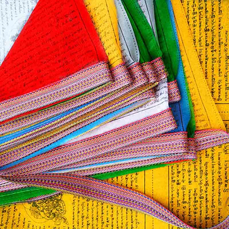 Bandera de oración tibetana de 5 colores, caballo de viento auspicioso al aire libre, 25 uds.