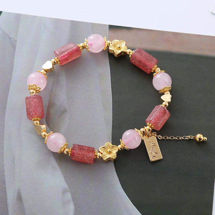 Pulsera Positiva con Buddha Stones, Cuarzo Fresa, Cristal Rosa, Amor, corazón, Flor - Cuarzo fresa y cristal rosa (circunferencia de la muñeca: 14-16 cm) - image 0