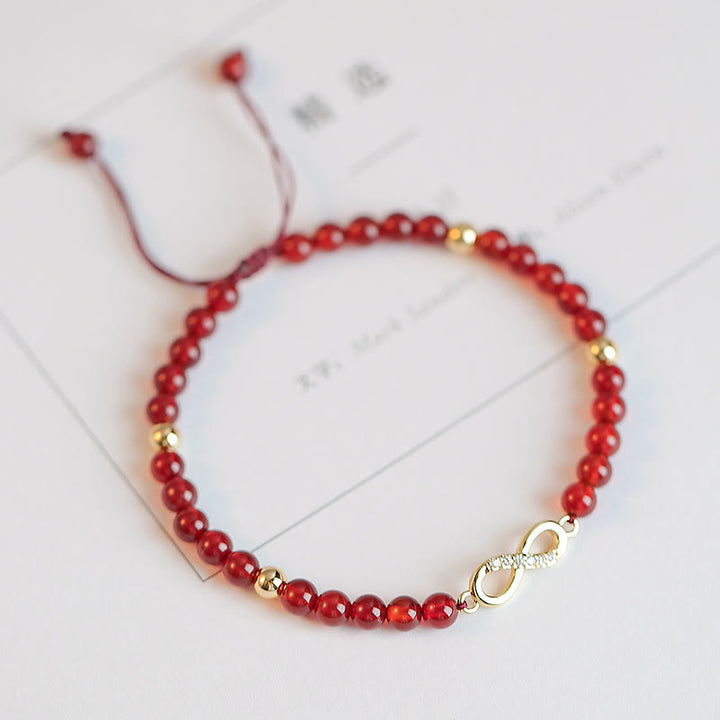Pulsera de hilo de confianza con estrella de trébol de cuatro hojas con nudo sin fin de ágata roja Natural