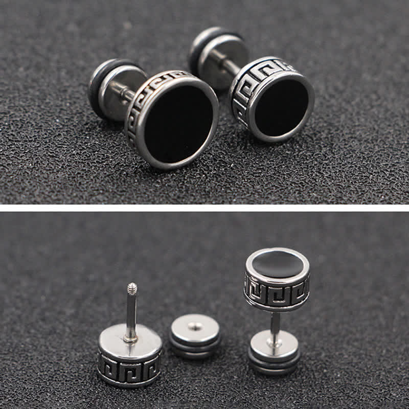 Pendientes redondos de equilibrio de acero titanio para hombre con Buddha Stones