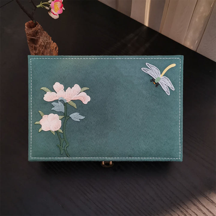 Caja organizadora de joyería con Buddha Stones , flores y libélula, caja de almacenamiento de joyería de una sola capa, caja de franela