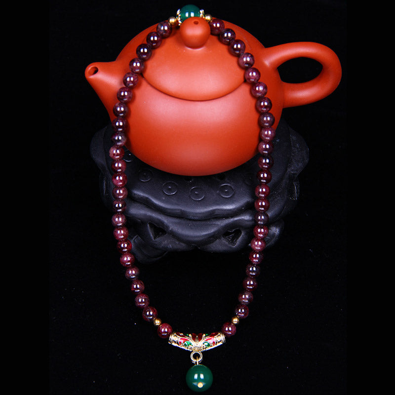 Pulsera de bendición de granate natural con Buddha Stones