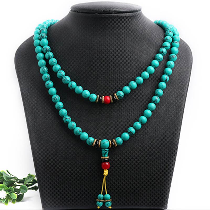 Pulsera Mala curativa de turquesa tibetana con Buddha Stones