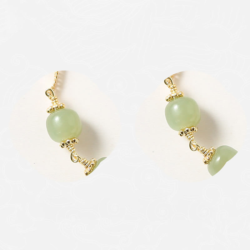 Pulsera de cadena de la suerte con flor de rosa dorada y jade hetiano chapado en oro de 14 Buddha Stones