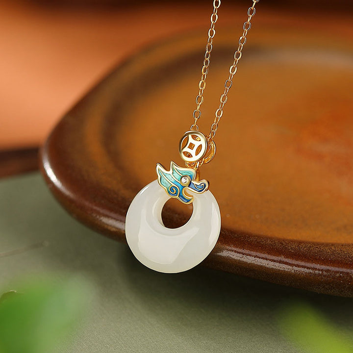 Buddha Stones, Plata de Ley 925 chapada en oro, Año del Dragón, Jade hetiano, hebilla de la paz, moneda de cobre, colgante de collar de abundancia