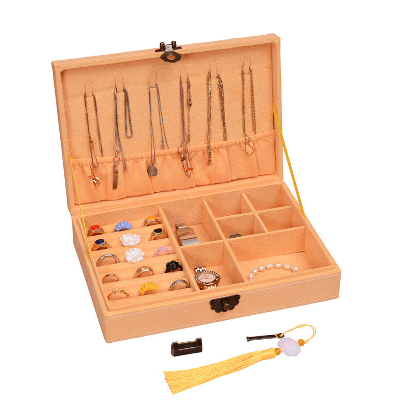Caja organizadora de joyería de diseño Simple con Buddha Stones, caja de almacenamiento de joyería de franela de una sola capa con cerradura - Amarillo 28 cm x 19 cm x 6,5 cm - image 14