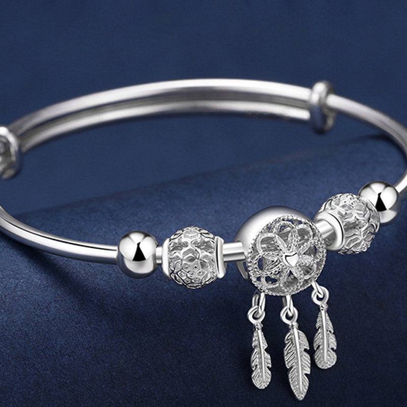 Pulsera con dije de atrapasueños con bendición de cobre blanco tibetano