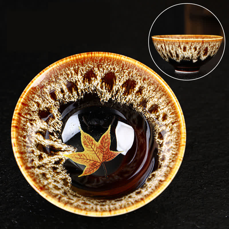 Tazas de té caseras de cerámica coloridas de la hoja de arce de las Buddha Stones