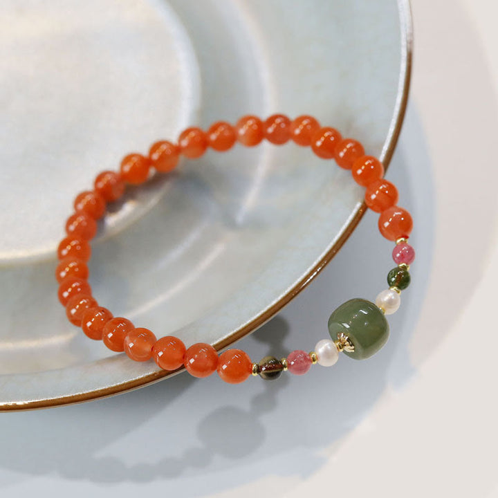Pulsera de calma de confianza con cuentas de jade hetiano de ágata roja natural con Buddha Stones
